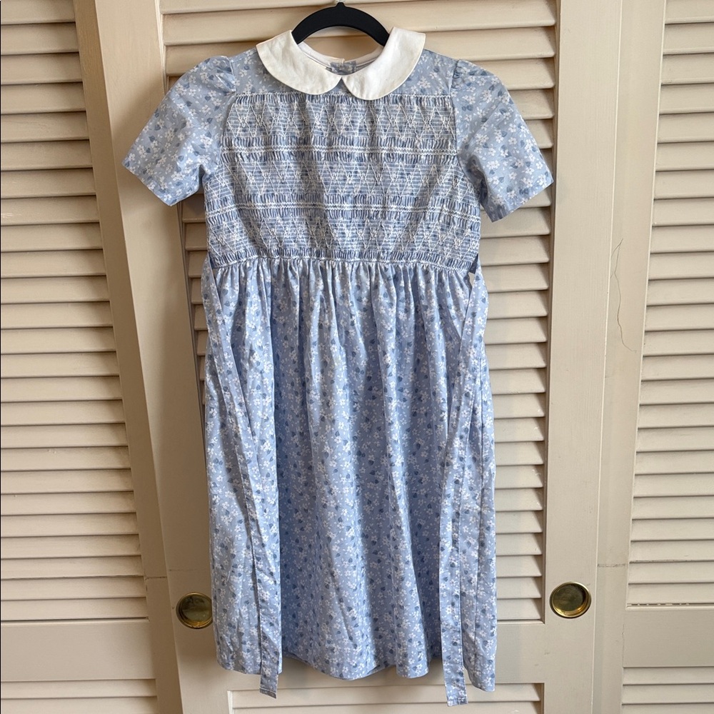 Vintage Laura Ashley Blue Floral Ruched Dress - Girls Size 8